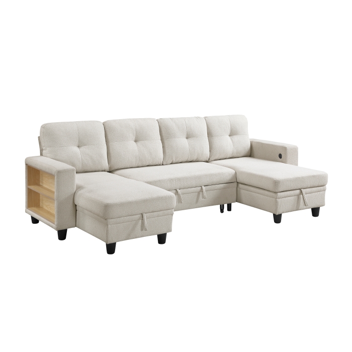 9705BE*42AVC Sectional with Two Chaises, Pull-out Bed, Shelves and Charging Ports