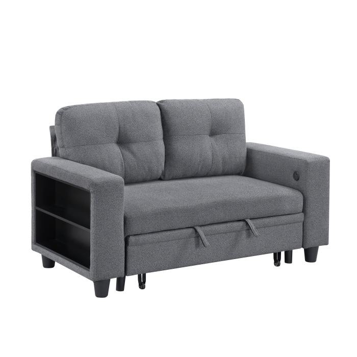 9705GY-2* Love Seat with Pull-out Bed, Shelves and Charging Ports