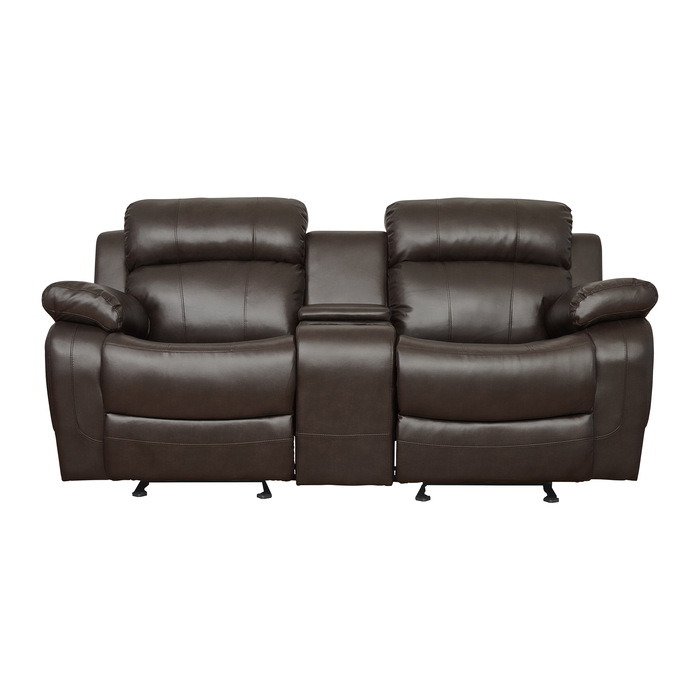 9724BRW-2 Double Glider Reclining Love Seat with Center Console