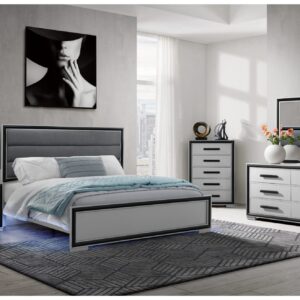 AMELIA GREY/BLACK KING BED GROUP WITH LED, COOLER AND SPEAKER