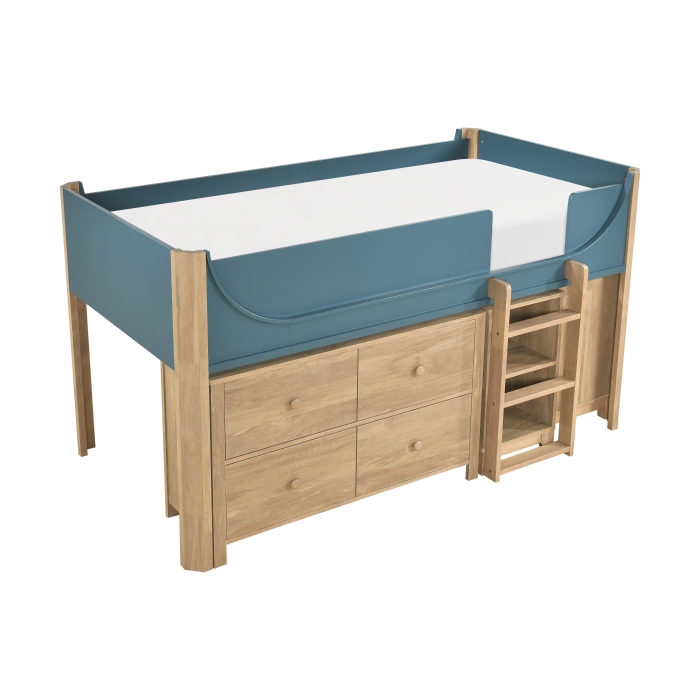 B2048BULT-1*2BCDR Low Loft Bed with 2-Shelf Bookcase, 4-Shelf Bookcase and Dresser