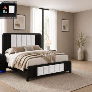 BECKETT WHITE/BLACK QUEEN BED AND NIGHTSTAND