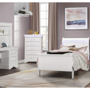 CHARLIE WHITE TWIN BED, DRESSER, MIRROR AND NIGHTSTAND
