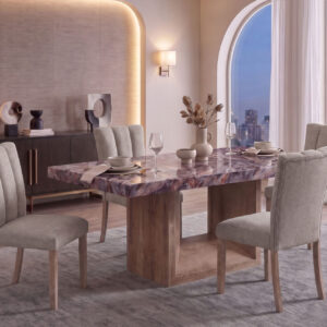 D02 LAVA/NAT DINING TABLE AND 8 D8683 BEIGE DINING CHAIRS
