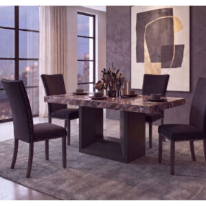 D02 LAVA/BLK DINING TABLE AND 8 D03 BLACK DINING CHAIRS