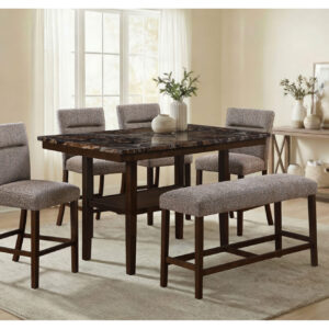 D4355 BROWN BAR TABLE WITH 4 BAR STOOLS AND BENCH