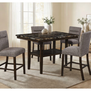 D4355 BROWN BAR TABLE WITH 6 BAR STOOLS