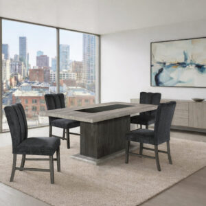 D8030 DINING TABLE, 4 D8030 DINING CHAIRS AND BENCH