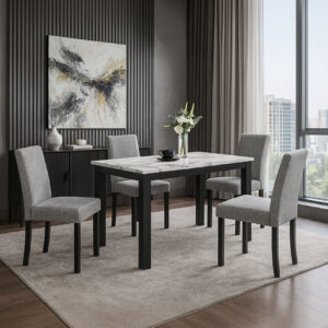 D8032DT WHT/BLK DINING TABLE & D9026DC GRY DINING CHAIR