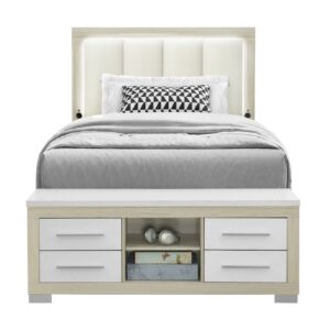 EMMA NATURAL/WHITE FULL BED WITH LED AND USB