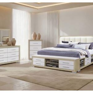 EMMA NATURAL/WHITE FULL BED, DRESSER, MIRROR AND CHEST