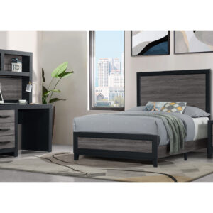 LISBON GREY/BLACK TWIN BED, DRESSER, MIRROR AND NIGHTSTAND