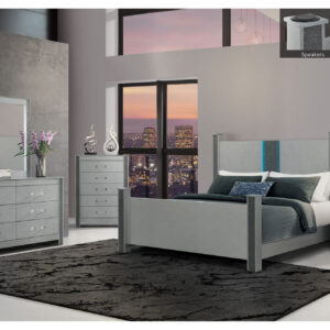 LOGAN SILVER KING BED GROUP W/ LED AND SPEAKERS