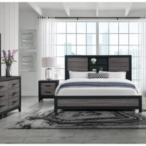 LISBON GREY/BLACK BOOKCASE KING BED GROUP