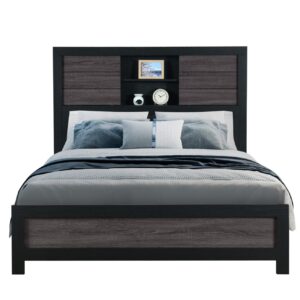 LISBON GREY/BLACK BOOKCASE QUEEN BED