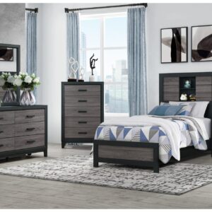 LISBON GREY/BLACK BOOKCASE TWIN BED GROUP