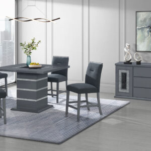 MONACO DARK GREY BAR TABLE AND 6 MONACO DARK GREY BAR STOOLS