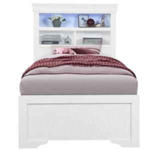POMPEI METALLIC WHITE BOOKCASE TWIN BED WITH LED