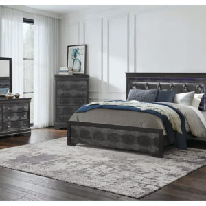 POMPEI METALLIC GREY FULL BED GREY WITH LED