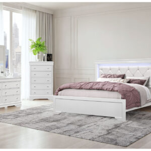 POMPEI METALLIC WHITE KING BED GROUP WITH LED