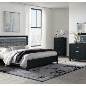 REID BLACK KING BED GROUP WITH LED