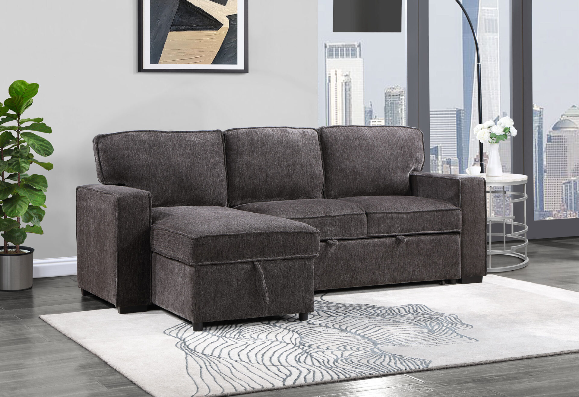 U0203 DARK GREY REVERSIBLE PULL OUT SOFA BED