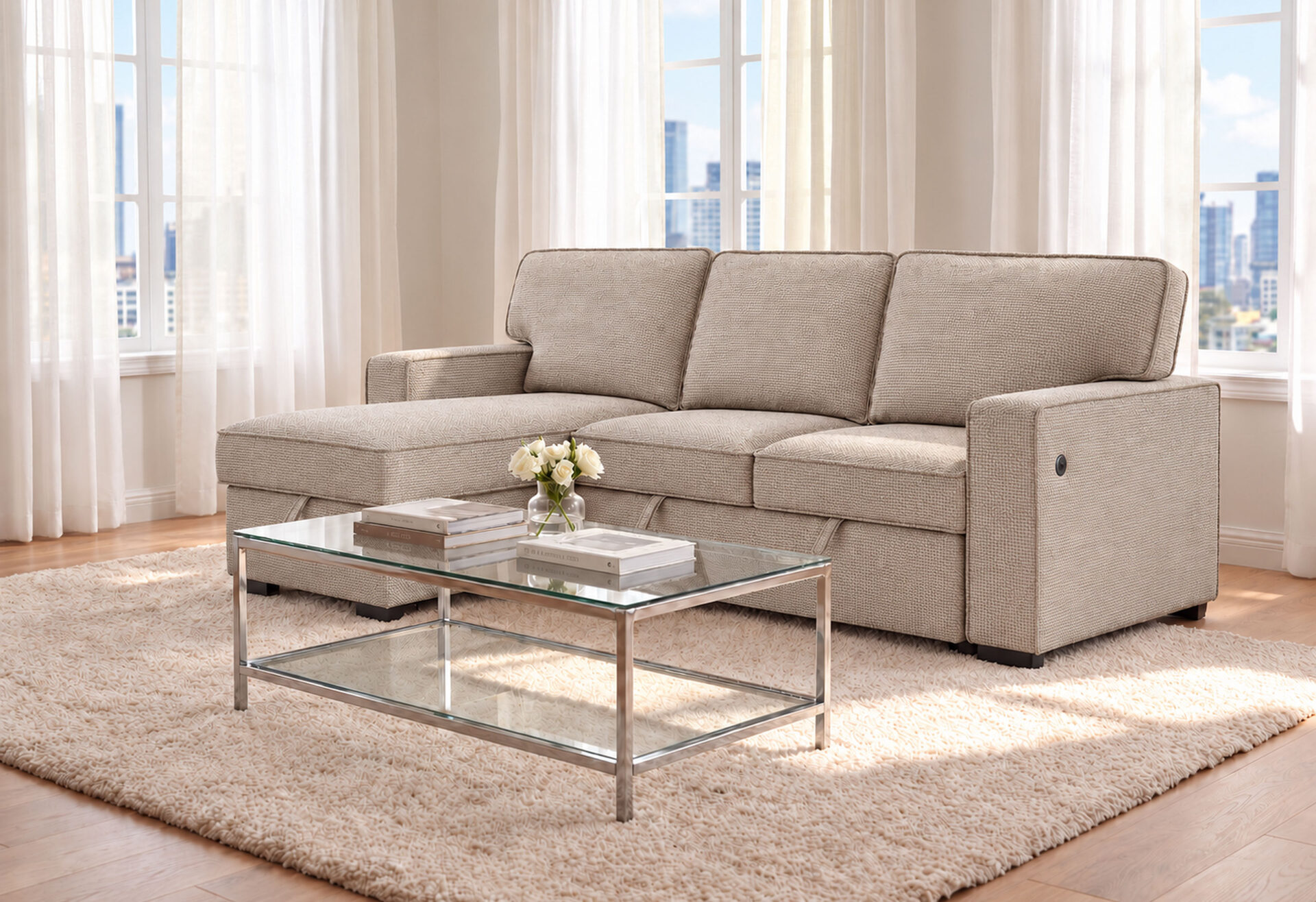 U0233 LT BRWN REVERSIBLE PO SOFA BED