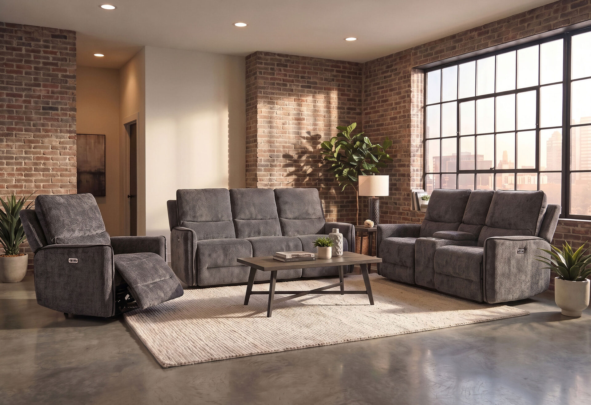 U2203 DARK GREY POWER RECLINING SOFA/POWER CONSOLE RECLINING LOVESEAT