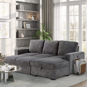 U2660 GREY L SOFA BED SECTIONAL WITH PULLOUT