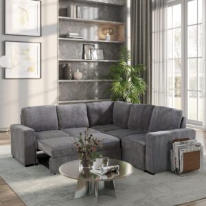 U2660 GREY SECTIONAL W/O CHAISE AND W/ PULLOUT SOFA BED