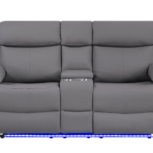 U6026 GREY PU 46A CONSOLE RECLINING LOVESEAT WITH LED AND SPEAKER