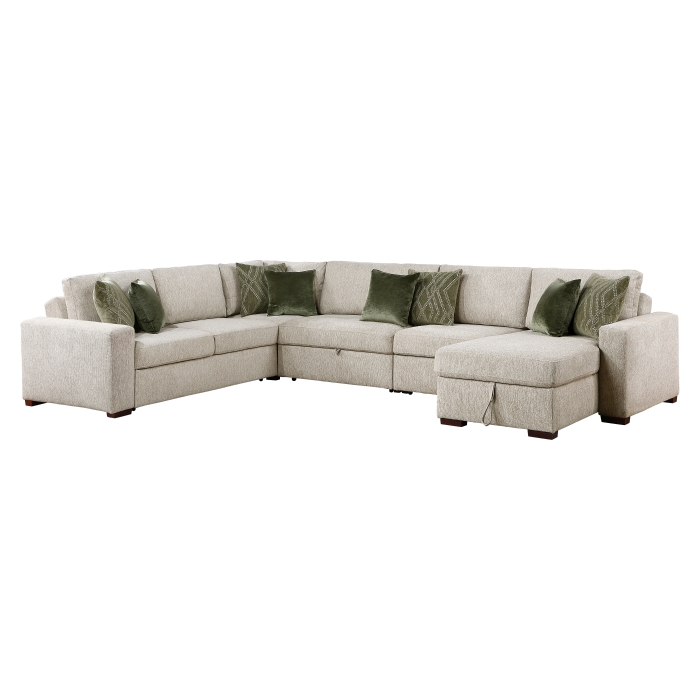 8548*6SC15ACLA 5-Piece Sectional with Reversible Chaise, Pull-out Bed, Hidden Storage and Click Motion Back